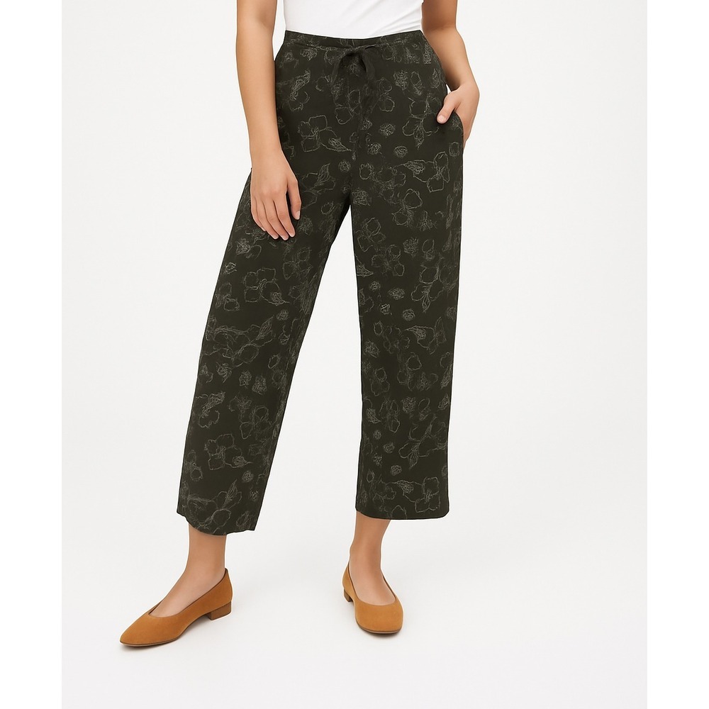 Sag Harbor Cropped Pants Women S‎ Black White Floral Tie Waist Loose Fit New
